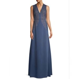 Bcbgmaxazria Embroidered Lace A-Line Gown Sleeveless Blue Color